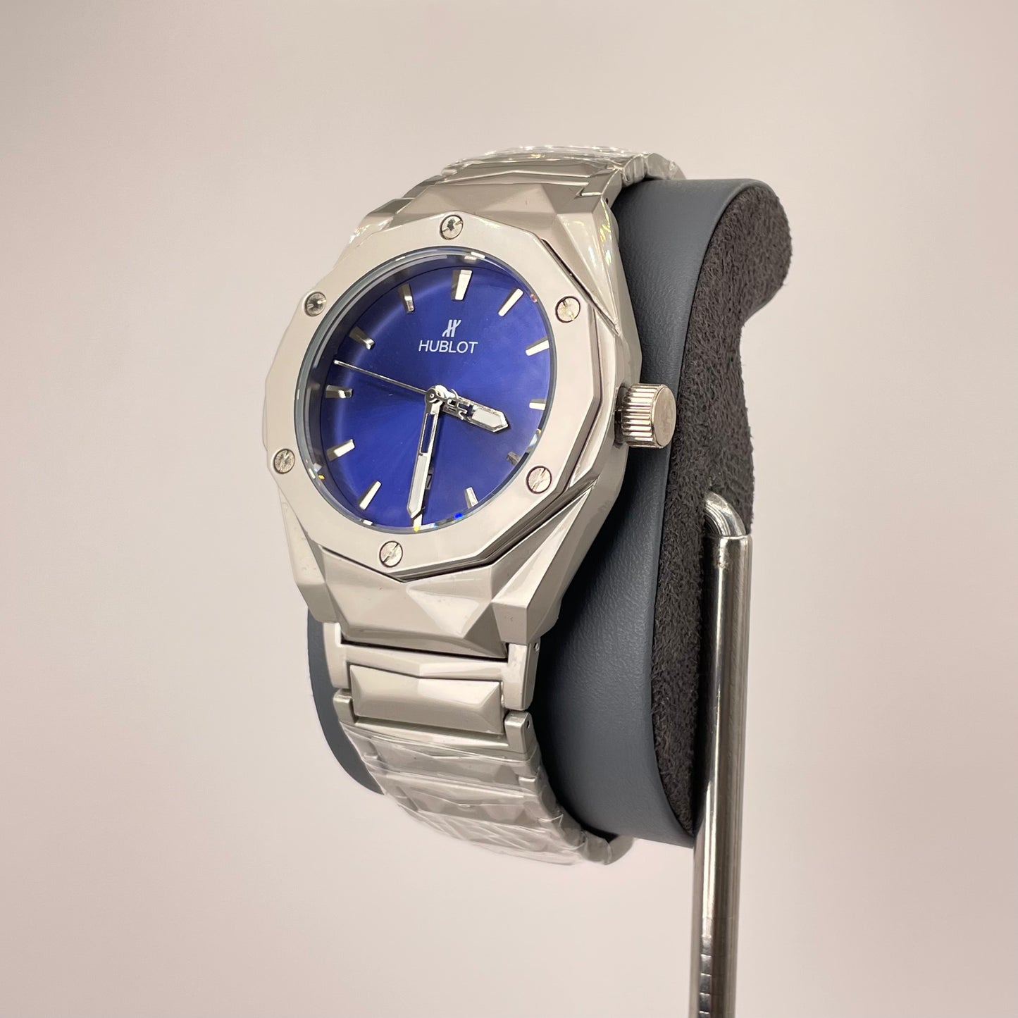 Hublot Premium Quartz - Silver Diamond Cut Chain - Royal Blue Edition
