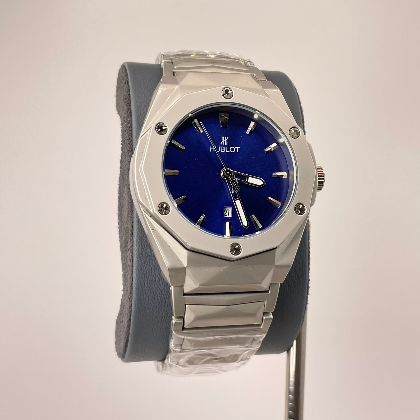 Hublot Premium Quartz - Silver Diamond Cut Chain - Royal Blue Edition