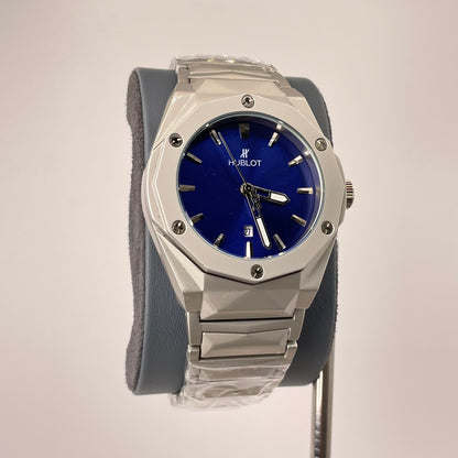 Hublot Premium Quartz - Silver Diamond Cut Chain - Royal Blue Edition