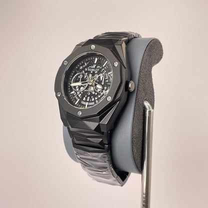 Hublot Premium Skeleton - Black Diamond Cut Chain -  Pure Matte Black Edition
