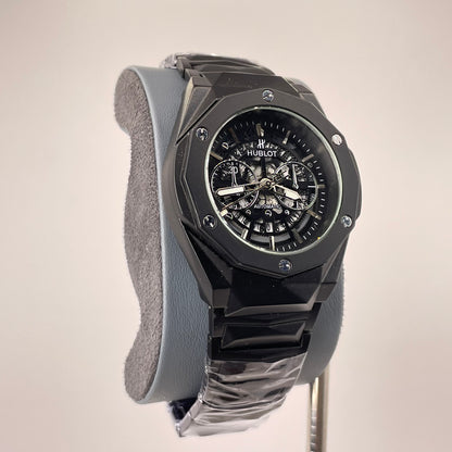 Hublot Premium Skeleton - Black Diamond Cut Chain -  Pure Matte Black Edition