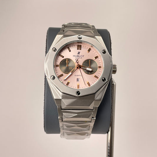 Hublot Premium Quartz - Silver Diamond Cut Chain - Champagne Rose Gold Edition