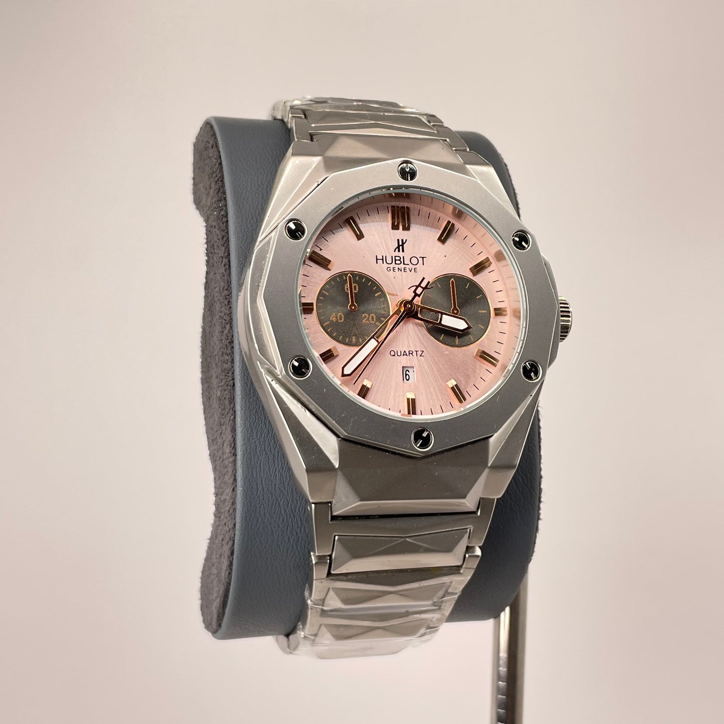 Hublot Premium Quartz - Silver Diamond Cut Chain - Champagne Rose Gold Edition