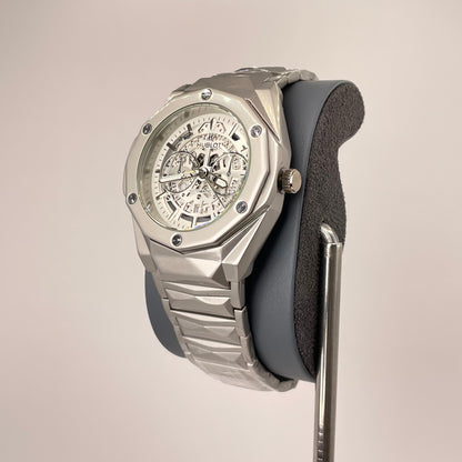 Hublot Premium Skeleton - Silver Diamond Cut Chain -  Crystal Silver Edition