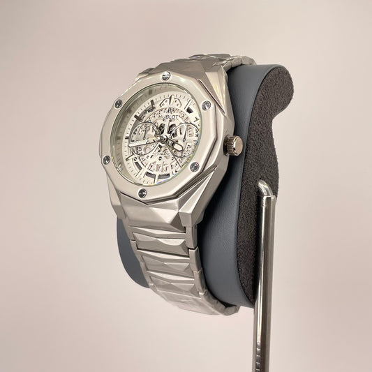 Hublot Premium Skeleton - Silver Diamond Cut Chain -  Crystal Silver Edition