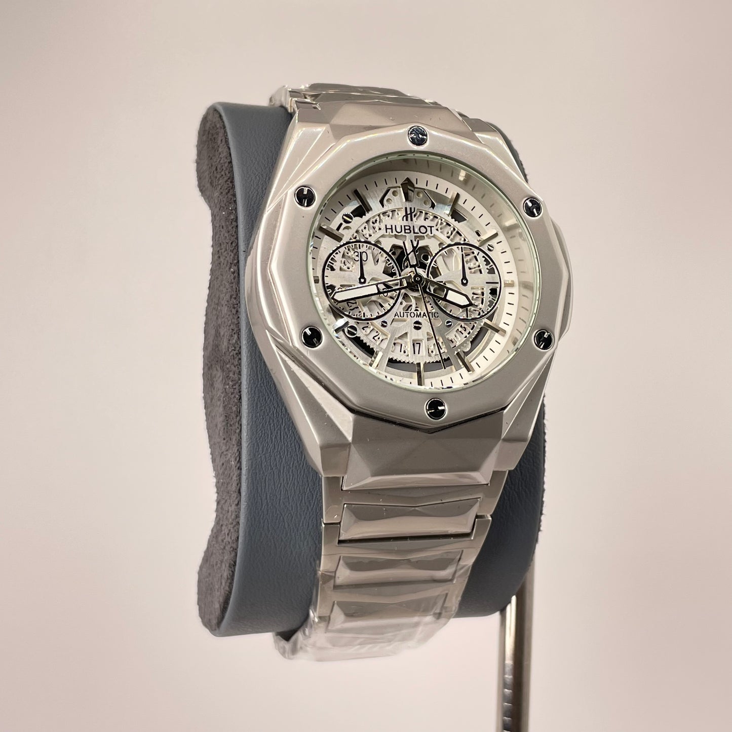 Hublot Premium Skeleton - Silver Diamond Cut Chain -  Crystal Silver Edition