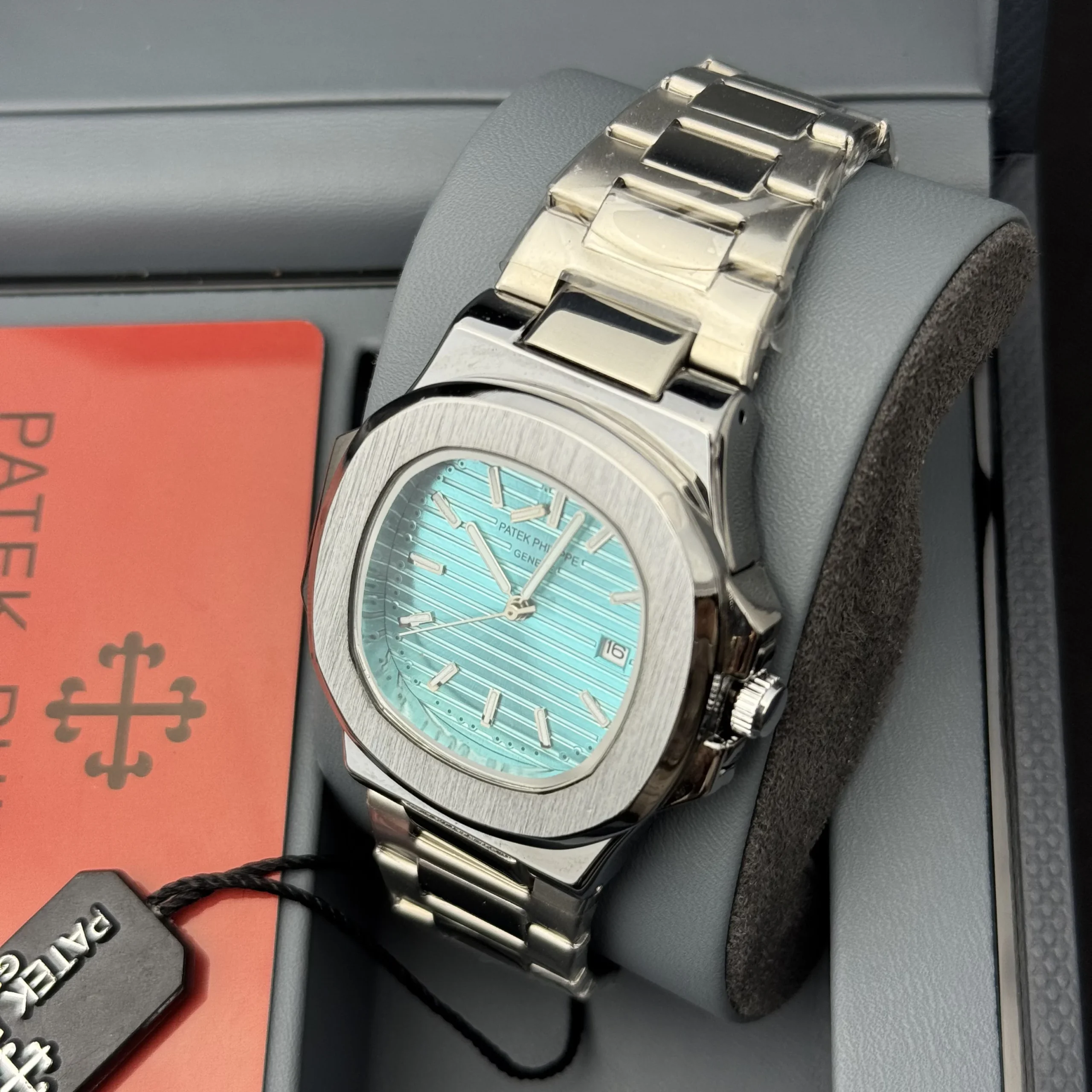Patek P - Brushed Silver Bazel - Tiffany Blue