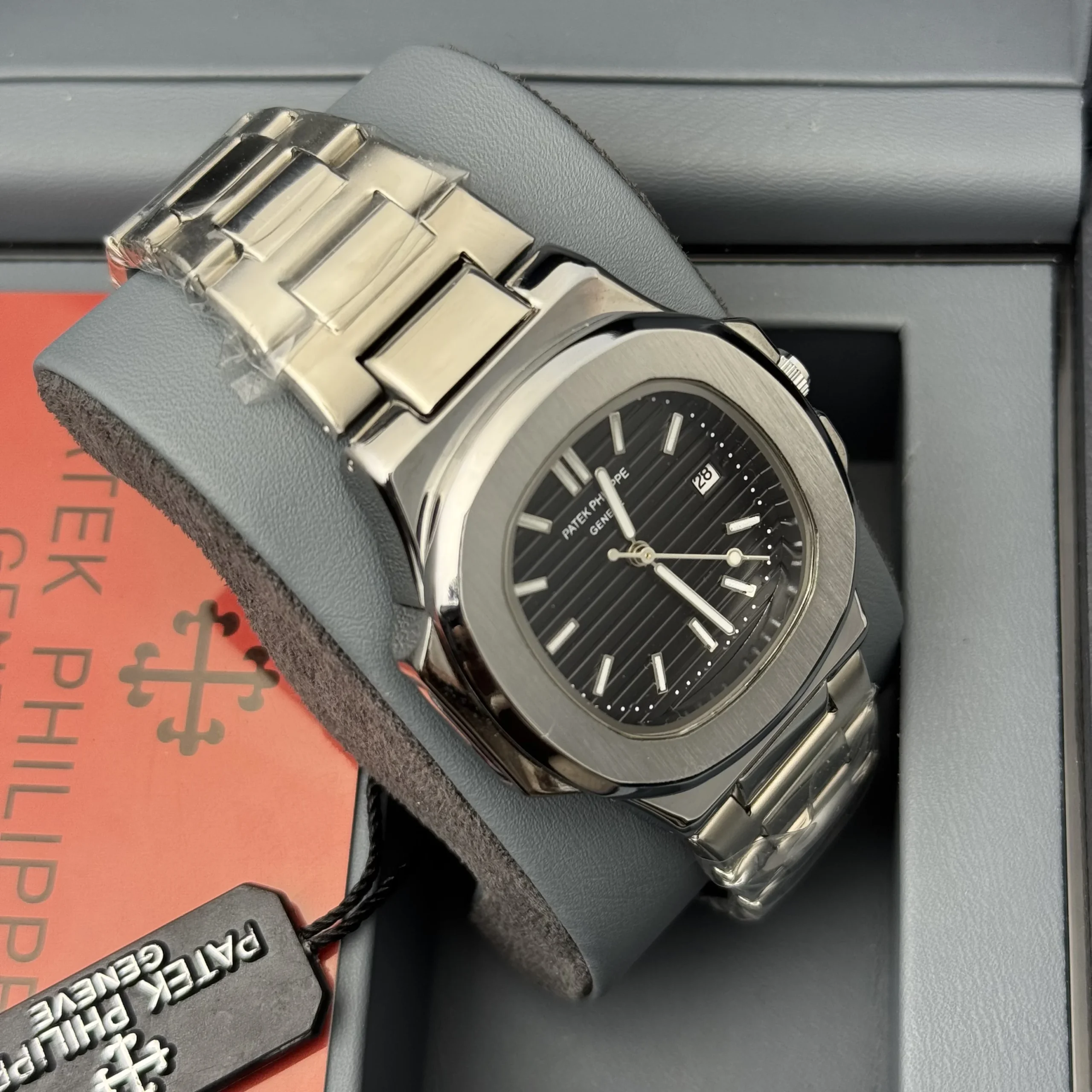 Patek P - Brushed Silver Bazel - Black