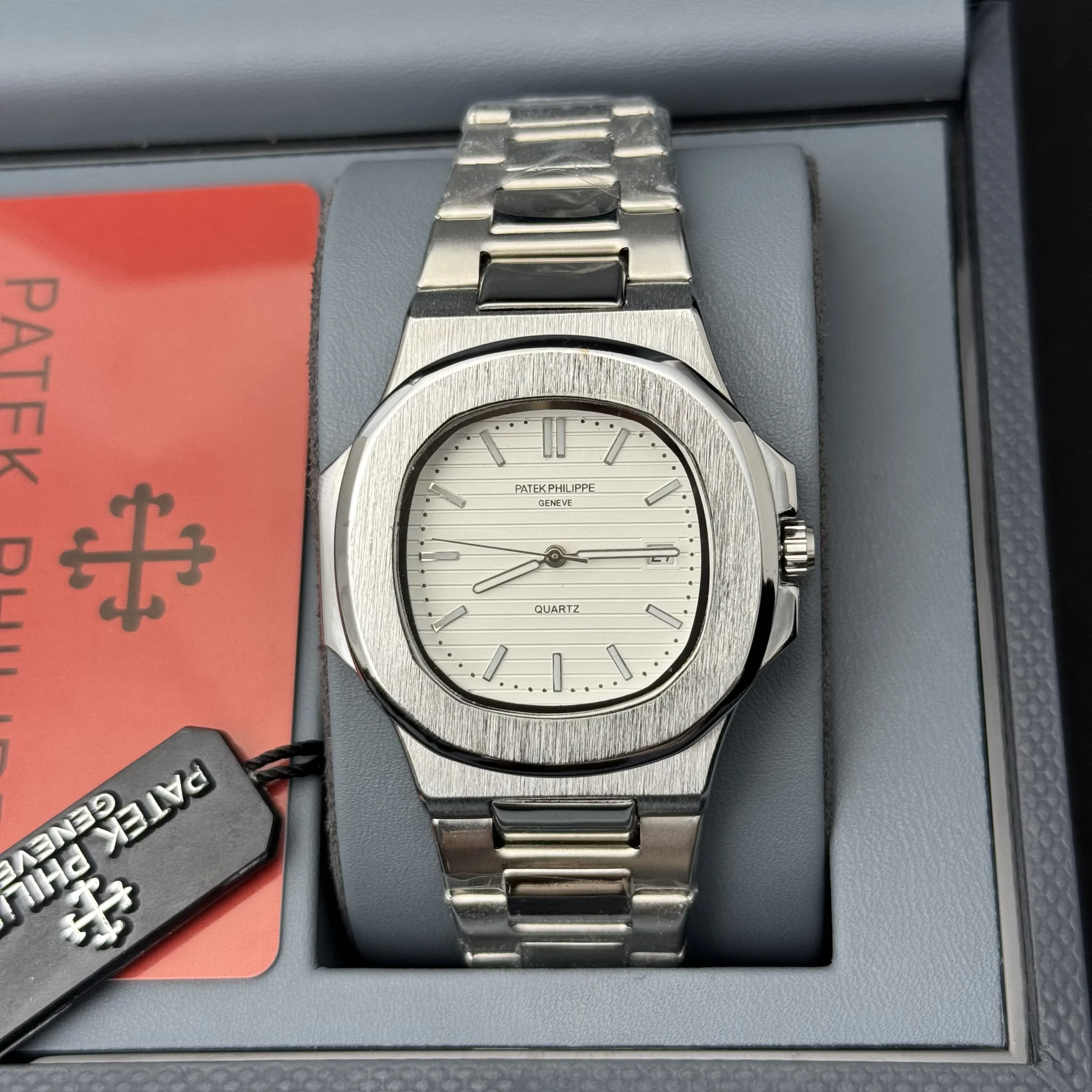 Patek P – Brushed Silver Bazel – White