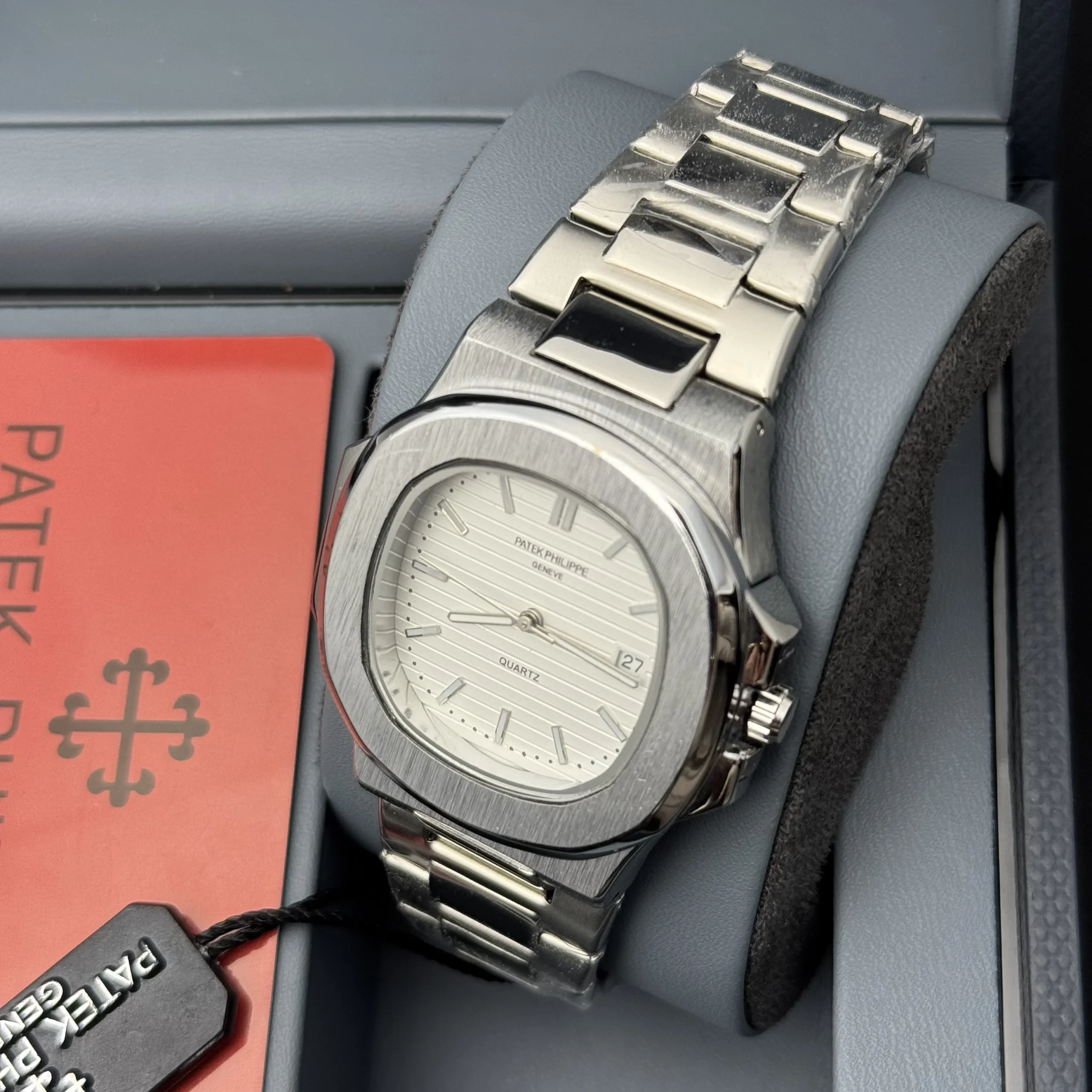 Patek P - Brushed Silver Bazel - White