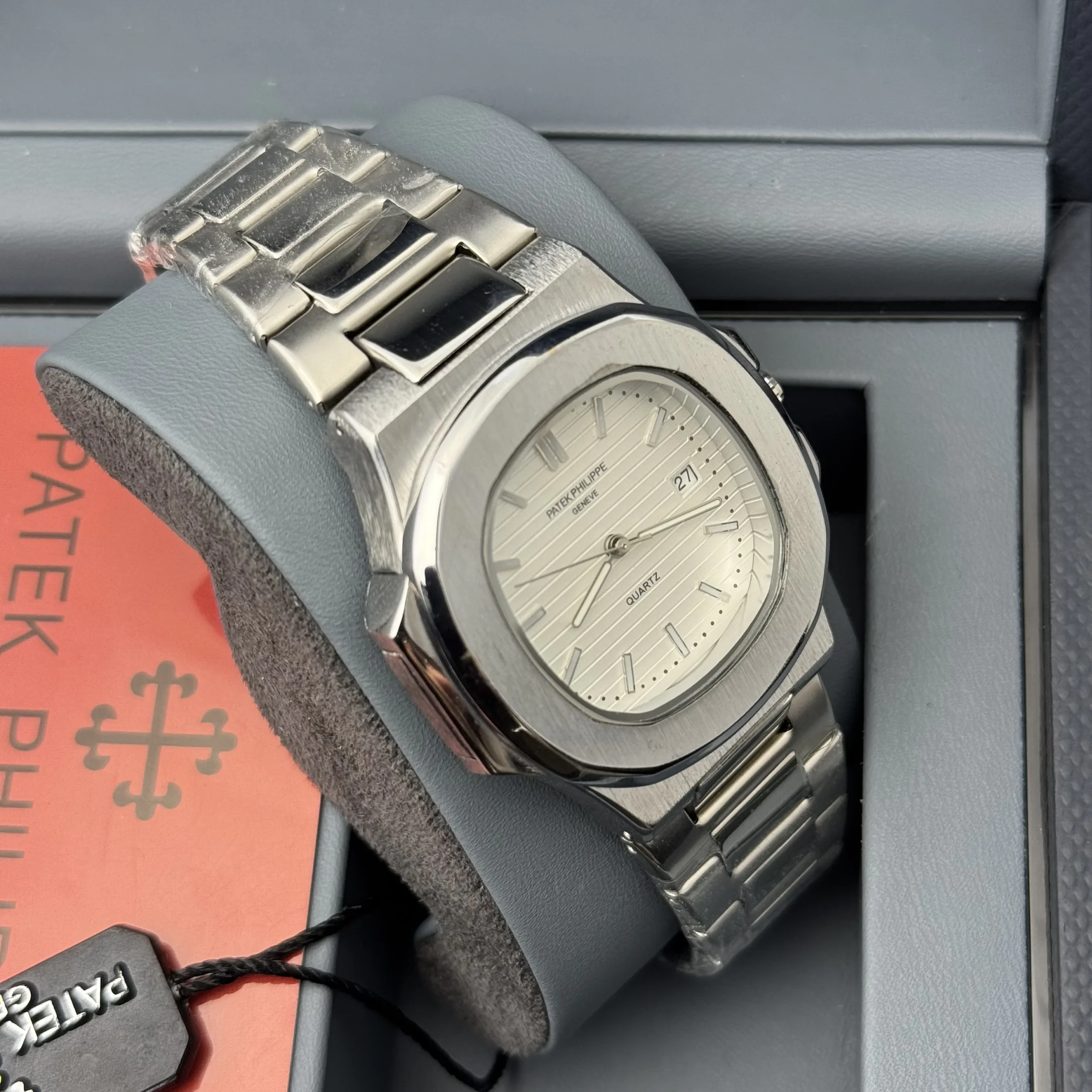Patek P - Brushed Silver Bazel - White